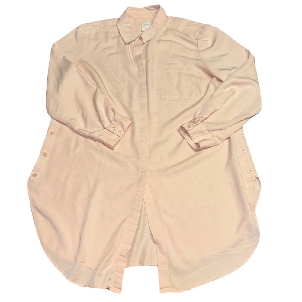 Chicos Size 2 Peach Button Up Tunic With Side Buttons Preppy Minimalist Flawed